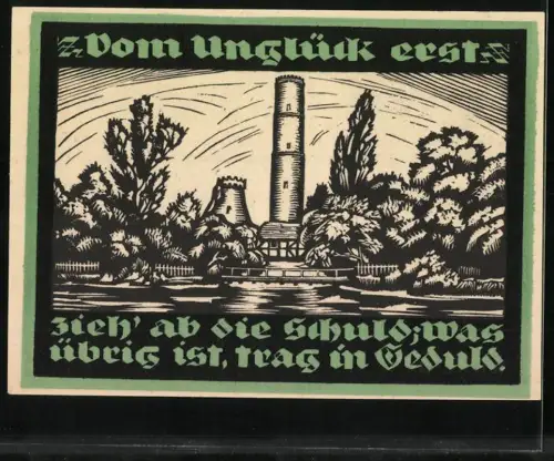 Notgeld Genthin 1921, 1 Mark, Madonna mit Kind und Turmlandschaft, Seriennummer 46995