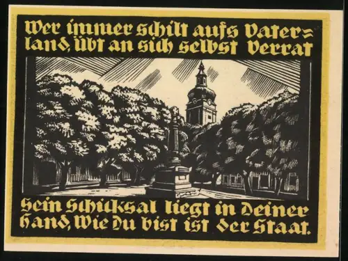 Notgeld Genthin 1921, 2 Mark, Madonna mit Kind, Stadtansicht mit Turm, Seriennummer 46995