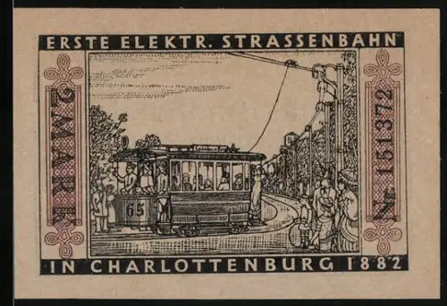 Notgeld Berlin 1922, 2 Mark, Strassenbahn in Charlottenburg 1882, Berliner Bär Wappen
