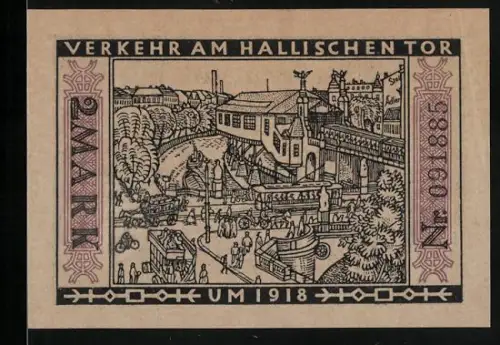 Notgeld Berlin 1922, 2 Mark, Verkehr am Halleschen Tor, Berliner Bär, Magistrat der Stadt Berlin