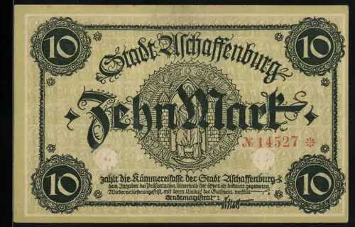 Notgeld Aschaffenburg, 10 Mark, Stadtwappen und Schloss Johannisburg, Nr. 14527