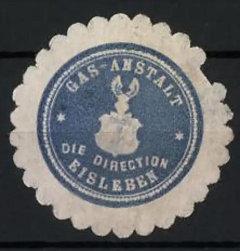 Reklamemarke Eisleben, Gas-Anstalt Die Direction, Wappen mit Flamme