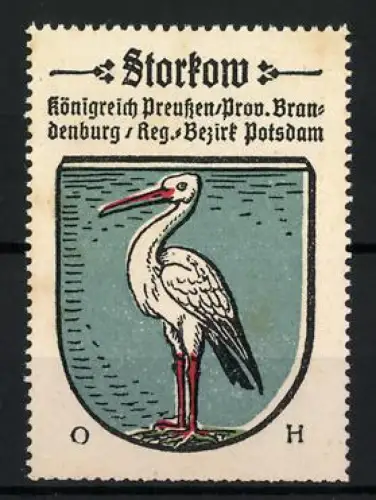 Reklamemarke Storkow, Königreich Preussen /Prov. Brandenburg, Storchwappen, Kaffee-HAG Serie