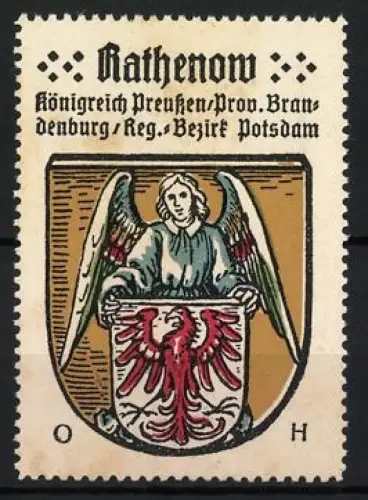 Reklamemarke Rathenow, Königreich Preussen /Prov. Brandenburg, Engel mit Wappen, Kaffee-HAG Serie
