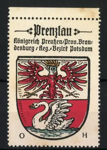 Reklamemarke Prenzlau, Königreich Preussen, Adler und Schwan Wappen, Kaffee-HAG Serie
