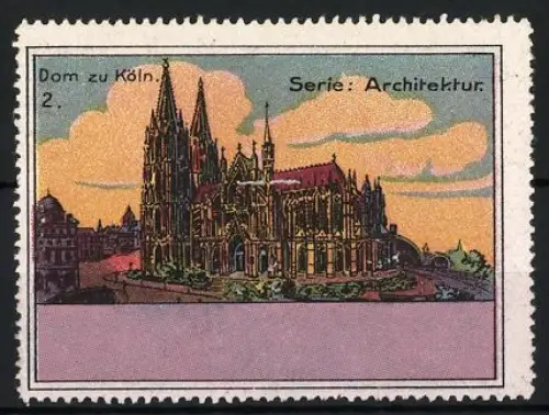 Reklamemarke Köln, Dom zu Köln, Serie: Architektur, Kathedrale im Sonnenuntergang