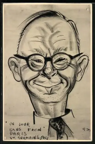AK Paris, Karikatur, Un Jour sans frein, St. Germain des Pres