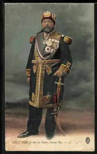 AK Tunis, S.A. le Bley de Tunis, Naceur Bey, Herrscher in Uniform mit Säbel