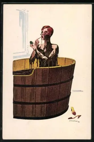 AK Dame schminkt sich in einem Schlammbad