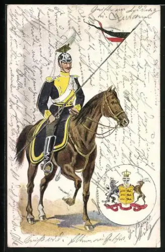 AK Soldat der Kavallerie zu Pferd mit Fahne