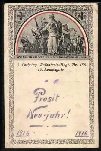 AK 7. Lothring, Infanterie-Regiment. Nr. 158, 12. Kompagnie, Germania beschützt deutsche Soldaten