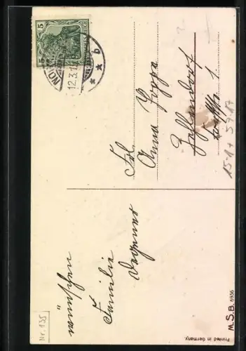 Präge-AK Geburtstagsgrüsse, Ballon aus Kleeblättern mit weisser Taube und Brief