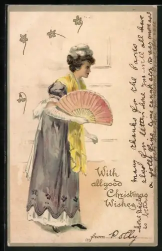 AK Weihnachtsgrüsse, Dame mit Fächer, Jugendstil