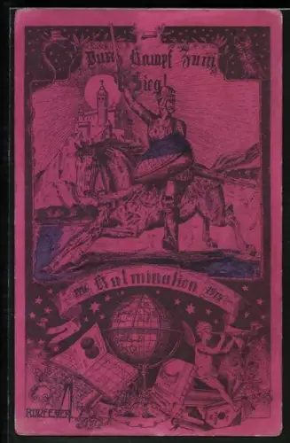 AK Kulmination, 1916 - 1919, Durch Kampf zum Sieg!, Reiter und Engel mit Teleskop