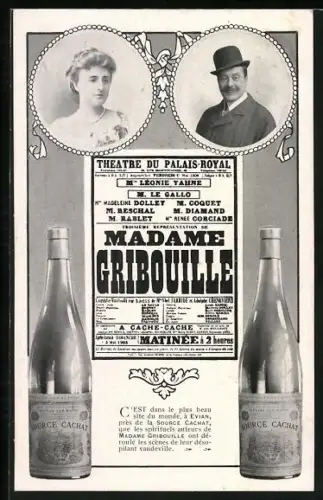 AK Reklame für Source Cachat, Kooperation mit dem Theaterstück Madame Gribouille