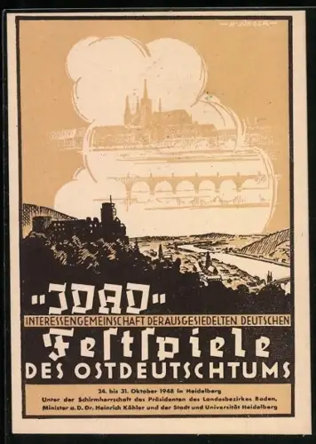 Künstler-AK Heidelberg / Neckar, IDAD Festspiele des Ostdeutschtums 1948