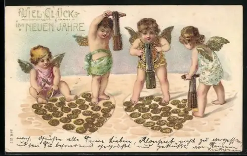 AK Kleine Engel pflastern den Boden mit goldenen Münzen