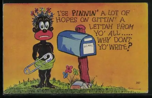 Künstler-AK I`se pinnin` a lot of hopes on gittin` a lettah from yo` all