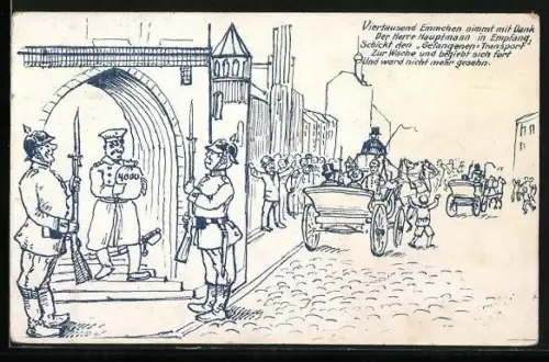 AK Berlin-Köpenick, Hauptmann von Köpenick verlässt mit der Stadtkasse das Rathaus