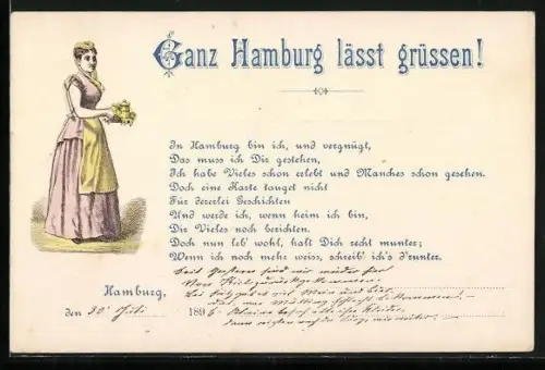 AK Hamburg, Junge Frau beim Servieren von Kaffee