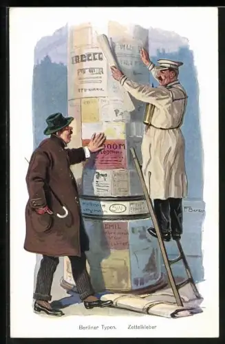 Künstler-AK Zettelkleber, Berliner Typen