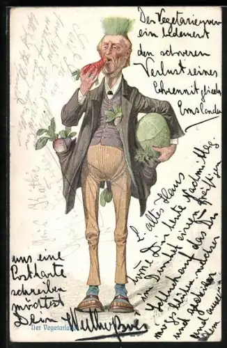 Künstler-AK Fritz Quidenus: Der Vegetarier, Karikatur