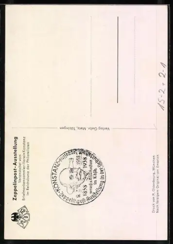 AK Konstanz, Zeppelinpost-Ausstellung, Portrait zum 100. Geburtstag