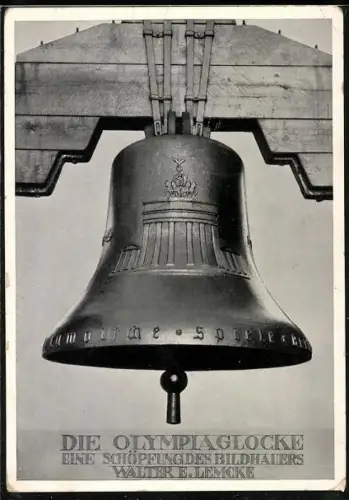 AK Berlin, Olympia-Glocke mit Brandenburger Tor 1936