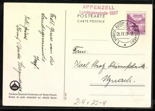 AK Fahrbares Automobil-Postbureau auf Saurer-Chassis, Lastkraftwagen, Post