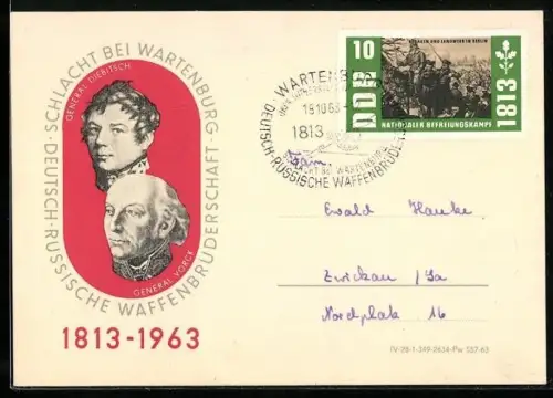 AK 150 Jahre Schlacht bei Wartenburg 1813-1963, Deutsch-Russische Waffenbrüderschaft