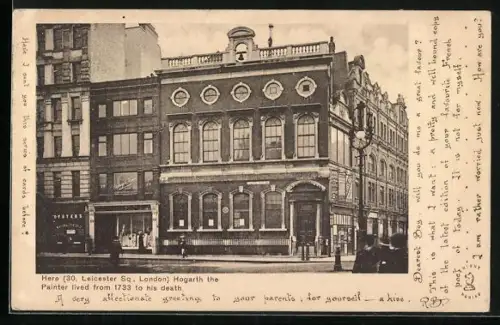 AK London, Leicester Square, Archbishop Tenison`s School, House of Hogarth the Painter