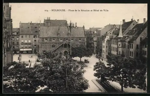 AK Mulhouse, Place de la Réunion et Hotel de Ville