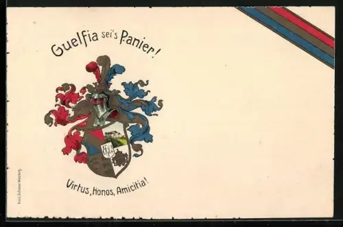 AK Wappen der Burschenschaft Guelfia, Devise Virtus, Honos, Amicitia !