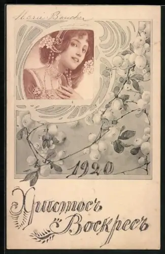 AK Junge Frau mit reichhaltigem Hals- und Haarschmuck, Jugendstil