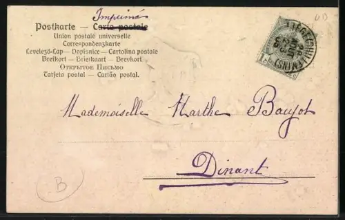 Präge-AK Junge Frau mit hohem Hut im Profil, Jugendstil