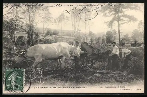 AK L`Expoloitation des Bois en Bougogne, Un Chargement difficile, Forstwirtschaft