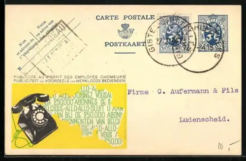 AK Belgique, Telefon auf gelbem Grund