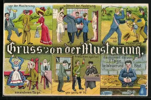 AK Gruss von der Musterung mit einzelnen Schritten
