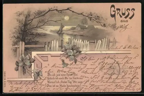 AK Segelboot auf einem kleinen Kanal