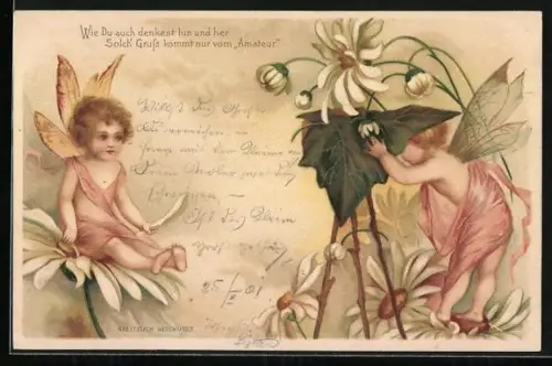 Lithographie Elfe fotografiert eine andere, Fotoapparat