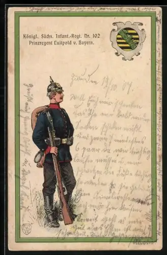 AK Soldat des Königl. Sächs. Infant.-Regt-. Nr. 102 Prinzregent Luitpold von Bayern