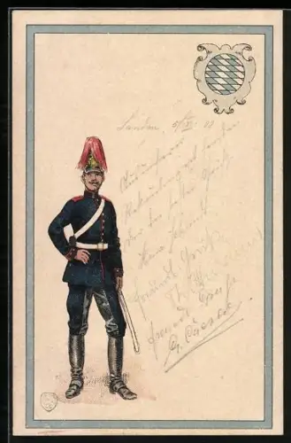 Künstler-AK Soldat des bayrischen Heeres mit Paradehelm