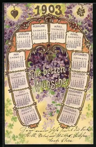Lithographie Kalender von 1903, Hufeisen