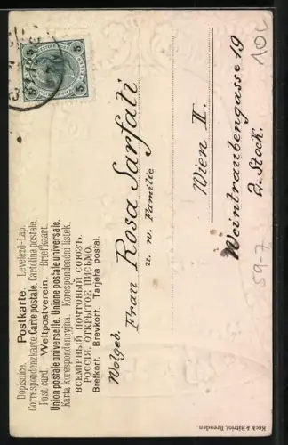 Lithographie Glück u. Segen, Kalender, Glocke