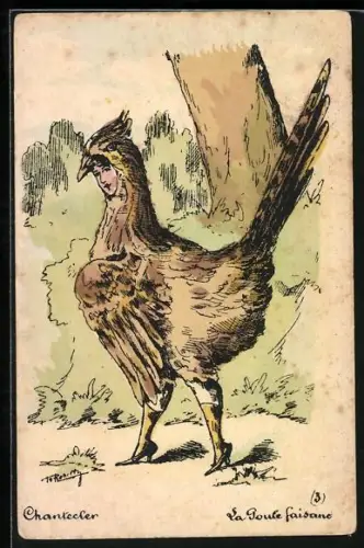 Künstler-AK Huhn mit menschlichem Antlitz, Metamorphose