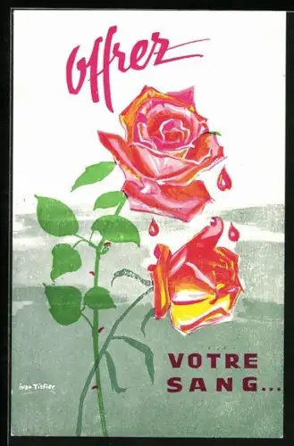 Künstler-AK Rosenblüten, Aufruf zur Blutspende