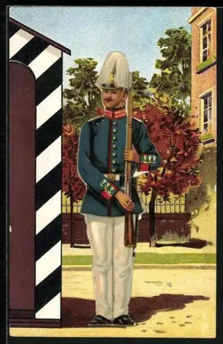 AK Soldat in Uniform mit Gewehr am Wachhäuschen
