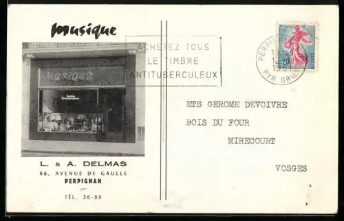 AK Perpignan, Musique, L. & A. Delmas, 86 Avenue de Gaulle, Perpignan