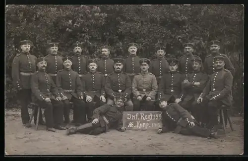 Foto-AK Soldaten des Infanterie-Regiments 129, 16. Korps im Jahr 1915