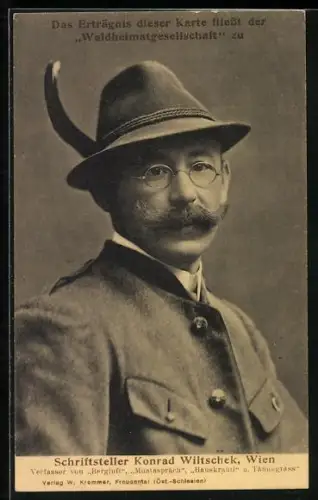AK Schriftsteller Konrad Wiltschek mit Hut